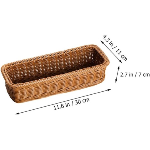 柳条餐具篮套装（2个），长方形藤编餐具收纳架，适用于台面收纳，编织餐具整理器